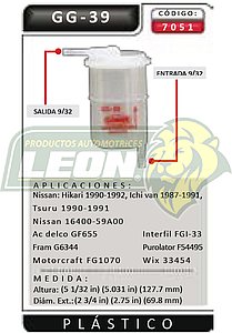 FILTRO GASOLINA NISSAN TSURU II, HIKARI 88-91 PLASTICO