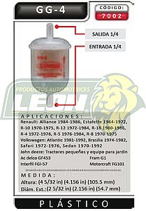 FILTRO GASOLINA VW COMBI, PANEL M.1600 “EUROPEO” PLASTICO