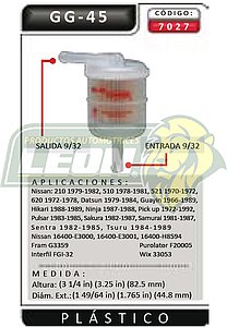 FILTRO GASOLINA DATSUN, NISSAN 1/4 PLASTICO