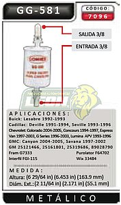 FILTRO GASOLINA G.M. CADILLAC 96-98, OLDSMOBILE 91-93, BUICK 91-96, LUV 97-98, EXPRESS