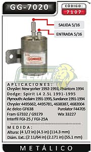 FILTRO GASOLINA CHRYSLER SPIRIT, SHADOW TODOS 4 Cil. M.2.2 Y 2.5L 89-94