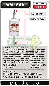 FILTRO GASOLINA FORD FOCUS 00-01, EXPEDITION, MUSTANG Y MARQUIS 99-00, CAMIONES “F” 98-99, ECO SPORT
