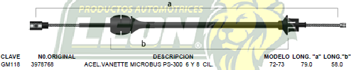 CHICOTE ACEL. VANETTE MICROBUS PS-300 6 Y 8C. 72-73