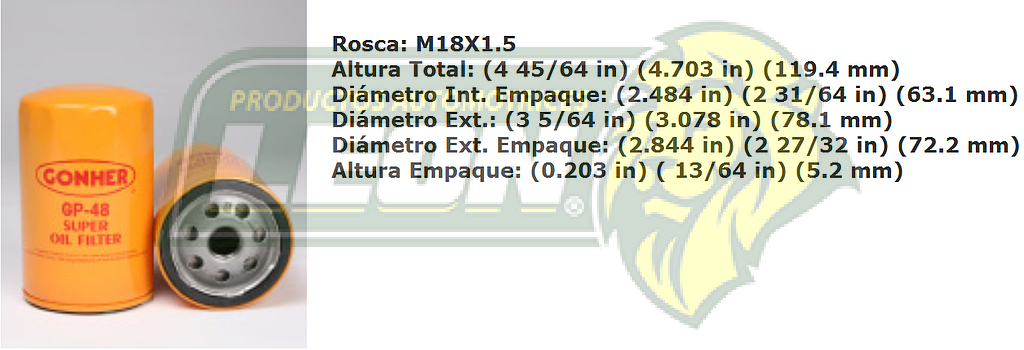FILTRO ACEITE G.M. BLAZER, S10 MAXI CAB, SILOHOUETTE, MAXI CAB 91-94 CORTO