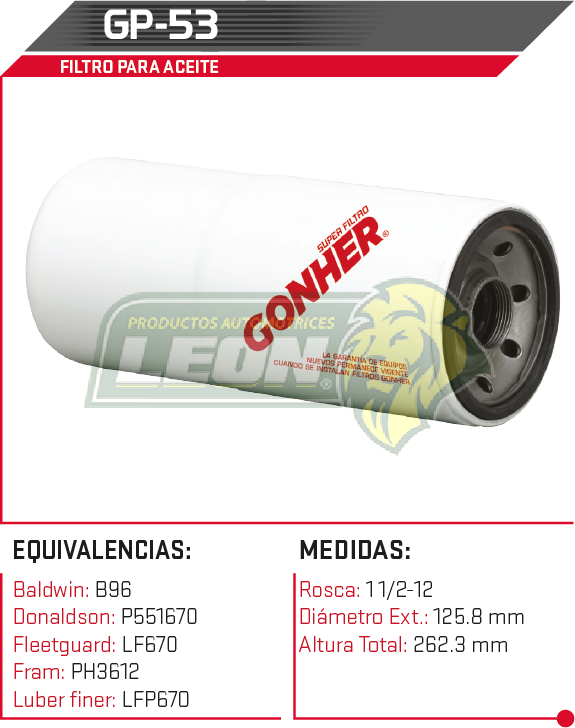 FILTRO ACEITE G.M. DETROIT DIESEL, AUTOBUS MARCO POLO, INTERNACIONAL, BIG-CAM S. PESADO