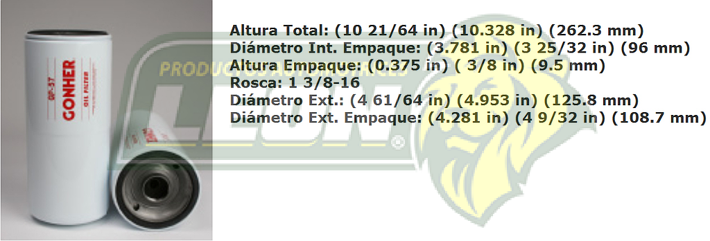 FILTRO ACEITE G.M.C. DETROIT DIESEL, DINA CUMMINS (SERV. PESADO)