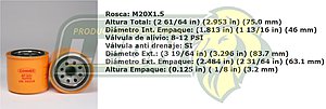 FILTRO ACEITE HONDA ACCORD 00-02, CIVIC 01-02 (CORTO), SERVICIO PESADO WHITE, VOLVO, NISSAN, KOMATSU, KOHLER, JOHN DEERE, ISUZU, I.H.C. HARVESTER, HYUNDAI EXCAVADORA, DAEWOO, CLARK