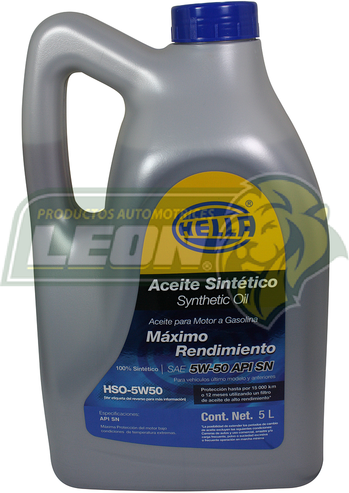 ACEITE PARA MOTOR DE GASOLINA SINTETICO (AUTOS MODERNOS) SAE5W50 5 Lt.