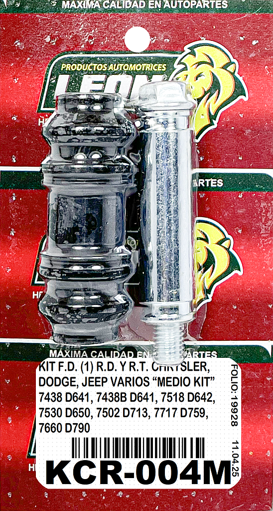 KIT F.D. (1) R.D. Y R.T. CHRYSLER, DODGE, JEEP VARIOS “MEDIO KIT” 7438 D641, 7438B D641, 7518 D642, 7530 D650, 7502 D713, 7717 D759, 7660 D790