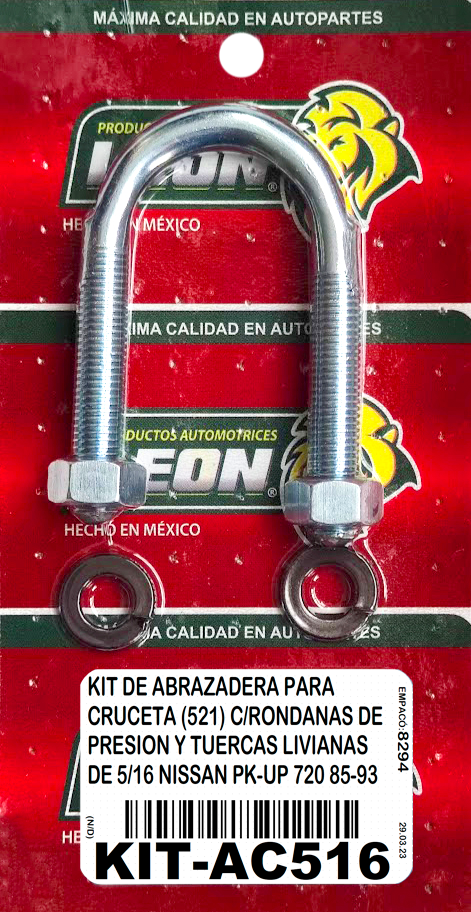 KIT DE ABRAZADERA PARA CRUCETA (521) C/RONDANAS DE PRESION Y TUERCAS LIVIANAS DE 5/16 NISSAN PK-UP 720 85-93