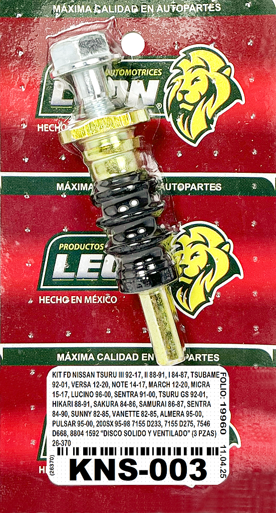 KIT FD NISSAN TSURU III 92-17, II 88-91, I 84-87, TSUBAME 92-01, VERSA 12-20, NOTE 14-17, MARCH 12-20, MICRA 15-17, LUCINO 96-00, SENTRA 91-00, TSURU GS 92-01, HIKARI 88-91, SAKURA 84-86, SAMURAI 86-87, SENTRA 84-90, SUNNY 82-85, VANETTE 82-85, ALMERA 95-00, PULSAR 95-00, 200SX 95-98 7155 D233, 7155 D275, 7546 D668, 8804 1592 “DISCO SOLIDO Y VENTILADO” (3 PZAS) 26-370