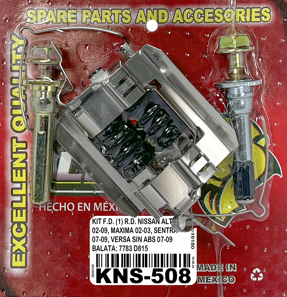 KIT F.D. (1) R.D. NISSAN ALTIMA 02-13, MAXIMA 00-13, SENTRA 07-18, SE-R SPEC V 09-12, VERSA SIN ABS 07-12, CUBE 09-14, JUKE 15-17, 350Z 03-05 (CALIPER BREMBO) 7318 D815, 7783 D815, 7832 D815 (KC508, JC108)