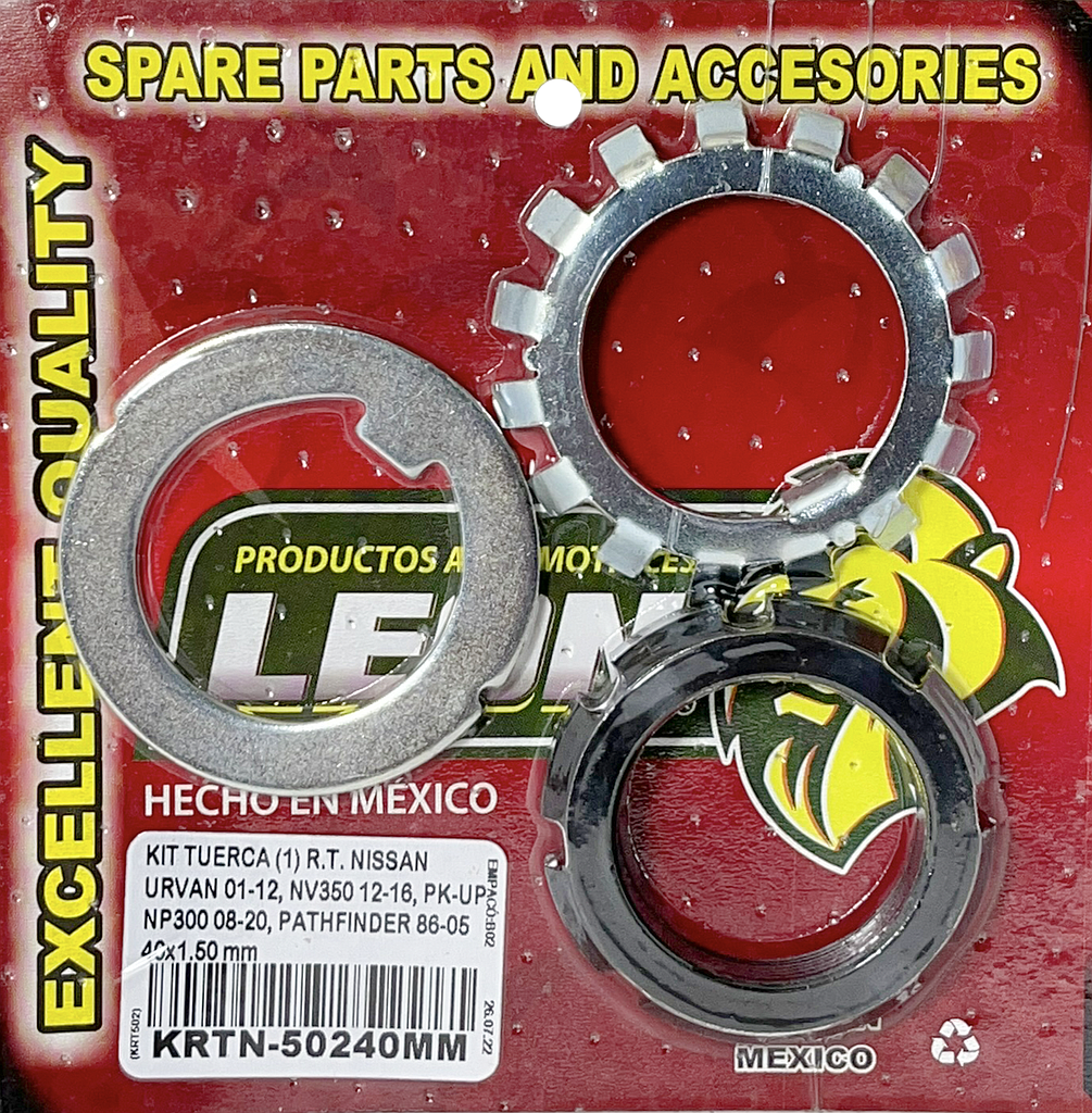 KIT TUERCA (1) R.T. FLECHA NISSAN URVAN 01-12, NV350 URVAN 07-16, PK-UP NP300 08-20, PATHFINDER 86-05 40x1.50 mm KRT502
