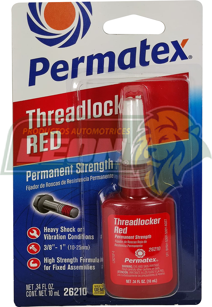FIJADOR DE ROSCAS (ROJO 262 RESISTENCIA ALTA) 10 ml. (26210)