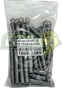 CAJA o BOLSA DE RESORTE TENSION SURTIDA (30 pzas) (6 pzas. de 34 mm., 6 pzas. de 51 mm., 6 pzas. de 63 mm., 6 pzas. de 68 mm., 6 pzas. de 108 mm.) LEON HO649