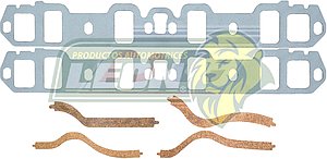 JUNTA MULTIPLE FORD V8 M.302 5.0L, 351W 5.8L (ADMISION) PUERTOS GRANDES. TODOS F.I. 75-97 CONTENIDO: 2 JUNTAS MULTIPLE, 4 COLILLAS CORCHO, 2 CORTAS Y 2 LARGAS
