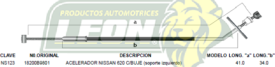 CHICOTE ACEL. PK-UP NISSAN 620 CON BUJE (sop. izquierdo)