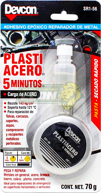 ADHESIVO CON CARGA DE ACERO PLASTIACERO SECADO RAPIDO 5 MIN. (PASTA) LATA 70 gr.