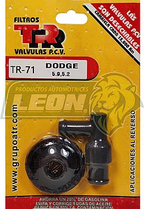 VALVULA PCV TR DODGE RAM 2500 5.9L V8 94-02, 3500 5.9L V8 94-02, CHARGER 5.9L V8 86-93, SHADOW TURBO 2.2L L4 89-90, CHRYSLER LEBARON 2.2L L4 84-87, 5.2L 300 7.2L V8 70-71, 6.6L V8 75.78, FIFTH AVENUESEAT 3.7L L6 1983, 5.2L V8 83-89, IMPERIAL 5.2L V8 81-83, 3.3L V6 91-93, LASER TURBO 2.2L L4 84-86, NEW YORKER 7.2L V8 70-78, 6.6L V8 72-78, 5.9L V8 77-80, 5.2L V8 79-82, NEWPORT 7.2L V8 70-78, 5.9L V8 71-80, TC MASERATI 2.2L L4 89-90, TOWN & COUNTRY 6.33 CORDOBA 3.7L L6 80-83, SEAT CORDOBA 5.2L V8 75-83 (INC. EMPAQUE)