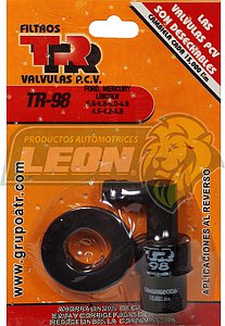 VALVULA PCV TR FORD MUSTANG 4.6L V8 96-01, 5.0L V8 76-84, 4.6L V8 96-01, F-350 5.0L V8 1980, FAIRMONT 4.2L V8 80-82, MAVERICK 4.7L V8 70-77, BRONCO 5.0L V8 80-84, 5.8L V8 81-82, COUNTRY SQUIRE 5.0L V8 87-91, CROWN VICTORIA 4.6L V8 92-02, ECONOLINE E-100 4.9L V8 1979, 5.0L V8 79-80, 5.8L V8 1979, E-150 4.9L L6 1979, 5.0L V8 82-85, E-250 4.9L L6 1979, 5.0L V8 82-85, E-350 5.0L V8 1980, F-100 5.0L V8 79-80, 4.2L V8 1982, 3.8L V6 1983, F-150 5.0L V8 82-85, F-250 5.0L V8 82-85, F-350 5.0L V8 85-86, GRANADA 4.2L V8 1980, 5.0L V8 80-81, LTD 5.0L V8 81-85, 5.8L V8 81-86, 2.3L L4 1983, LINCOLN CONTINENTAL 5.8L V8 1982, MARK VI 5.8L V8 1980, 5.0L V8 81-83, VERSAILLES 5.0L V8 1980, MERCURY CAPRI 4.2L V8 80-82, 5.0L V8 82-86, MARQUIS 5.0L V8 79-82, 4.2L V8 81-82, MONARCH 4.2L V8 1980, ZEPHYR 4.2L V8 80-82 (INC. EMPAQUE)