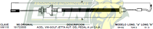 CHICOTE ACEL. GOLF, JETTA AUT. PEDAL-CAJA 86-91