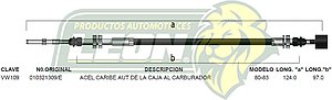 CHICOTE ACEL. GOLF, JETTA AUT. CAJA DE VELOC.-CARB. 86-91