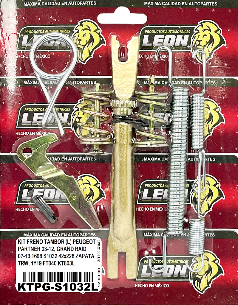 KIT FRENO TAMBOR (L) PEUGEOT PARTNER 03-12, GRAND RAID 07-13 1698 S1032 42x228 ZAPATA TRW, 1Y19 FT040 KT803L