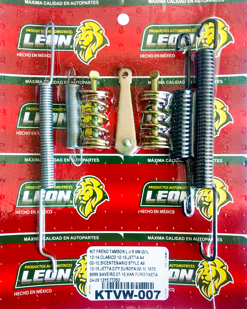 KIT FRENO TAMBOR L ó R VW GOL 12-14, CLASICO 10-15, JETTA A4 00-10, BICENTENARIO STYLE A6 10-15, JETTA CITY EUROPA 00-10 1670 S999, SAVEIRO 07-15, VAN FURGONETA 04-09 13Y5 FT050, 1670 S999 KT007