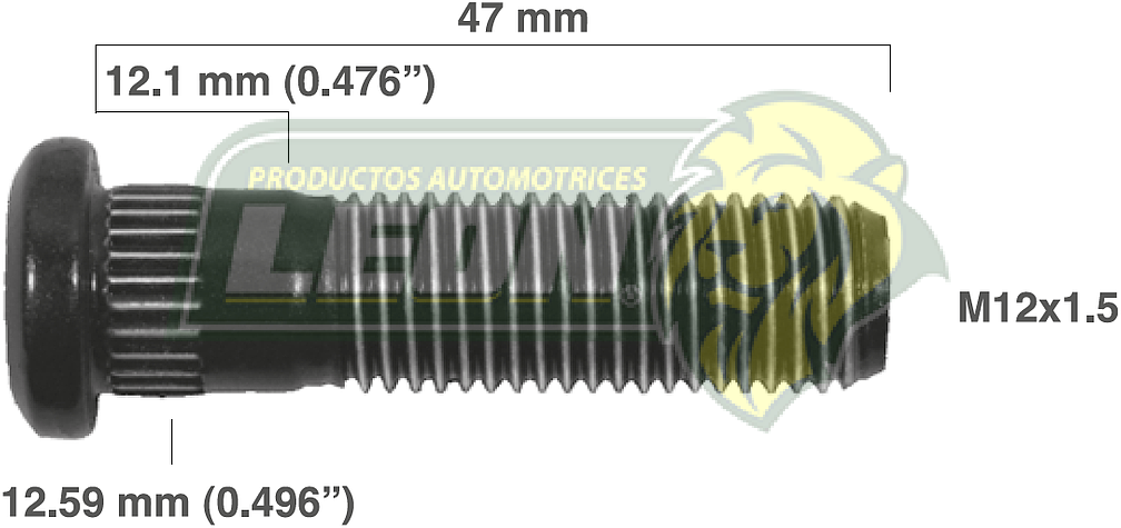 BIRLO RUEDA G.M. AVEO, SPARK 10-14, BEAT R.D. Y R.T. 12x1.50x47 mm ESTRIADO 12.59x12.1 mm