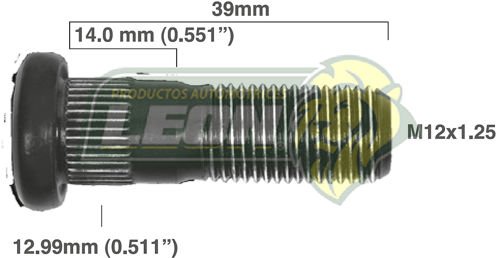 BIRLO RUEDA NISSAN PK-UP NP300 08-15 R.T. 12x1.25x39 mm ESTRIADO 12.99x14 mm