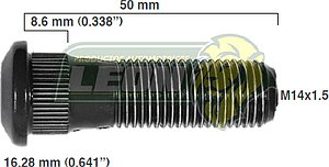 BIRLO RUEDA ISUZU CAMIONETA ELF 200 09-13 R.T. 14x1.50x50 mm ESTRIADO 8.60x16.28 mm (L)