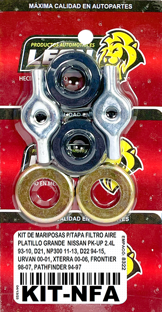 KIT DE MARIPOSAS P/TAPA FILTRO AIRE PLATILLO GRANDE NISSAN PK-UP 2.4L 93-10, D21, NP300 11-13, D22 94-15, X-TERRA 00-06, FRONTIER 98-07, PATHFINDER 94-97, URVAN 00-01