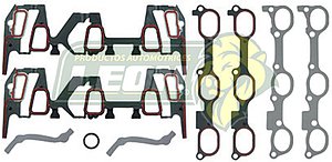 JUNTA MULTIPLE G.M. BUICK, OLDSMOBILE, PONTIAC V6 3.1L M.189, 3.4L M.207 OHV, VIN E, J CENTURY, AZTEK CUSTOM, LIMITED, GRAND GPRIX, IMPALA, LUMINA, MALIBU, TRANS SPORT SILHOUETTE (ADMISIÓN PERNO CENTRAL A UN LADO) (JGO.)