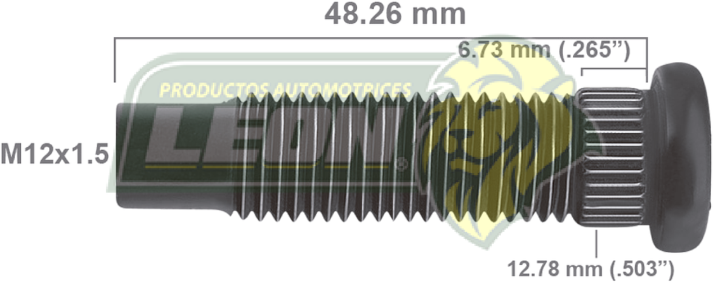 BIRLO RUEDA G.M. S-10 02-06 R.D. Y R.T. 12x1.5 mm L: 48.26 mm GRADO 8 Ø ESTRIADO: 12.78 mm (.503”)x6.73 mm (.265”)