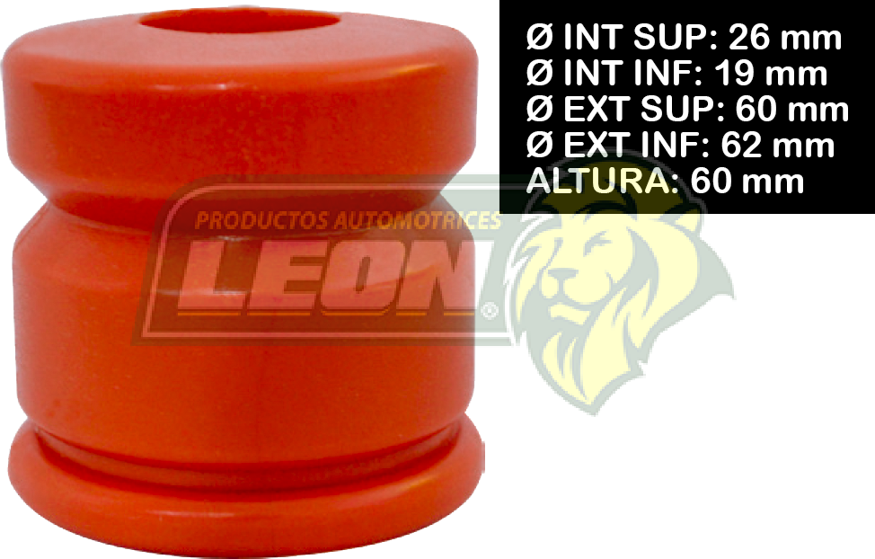 GOMA REBOTE AMORTIGUADOR FORD RANGER Ø INT SUP: 26 mm, Ø INT INF: 19 mm, Ø EXT SUP: 60 mm, Ø EXT INF: 62 mm, ALTURA: 60 mm NARANJA