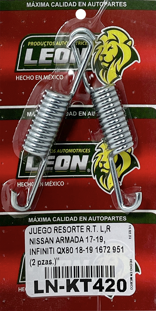 JUEGO RESORTE R.T. L,R NISSAN ARMADA 17-19, INFINITI QX80 18-19 1672 951 (2 pzas.)"