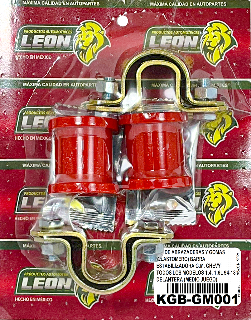 KIT DE ABRAZADERAS Y GOMAS (ELASTOMERO) BARRA ESTABILIZADORA G.M. CHEVY TODOS LOS MODELOS 1.4, 1.6L 94-13 DELANTERA (MEDIO JUEGO)