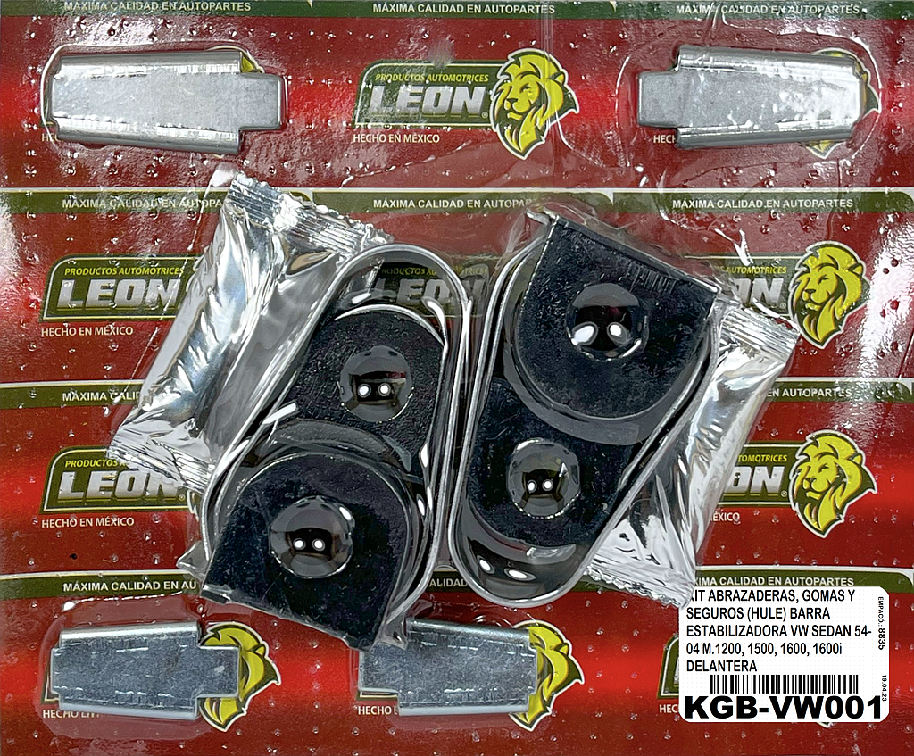 KIT DE ABRAZADERAS, GOMAS Y SEGUROS (HULE) BARRA ESTABILIZADORA VW SEDAN 54-04 M.1200, 1500, 1600, 1600i DELANTERA