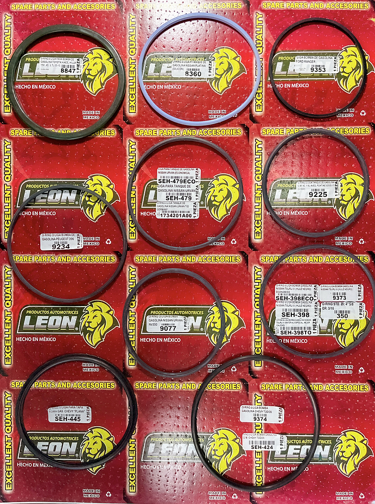 MUESTRARIO DE O-RINGS o SELLOS P/TANQUES Y BOMBAS DE GASOLINA VARIOS (TABLA 1)