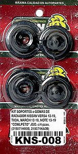 KIT SOPORTES o GOMAS DE RADIADOR NISSAN VERSA 12-19, TIIDA, MARCH 12-19, NOTE 13-19 “COMPLETO” JGO. c/4 pzas. (215071HA0B, 215071HA0B)