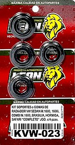 KIT SOPORTES o GOMAS DE RADIADOR VW SEDAN M.1600, 1600i, COMBI M.1600, BRASILIA, HORMIGA, SAFARI “COMPLETO” JGO. c/4 pzas.