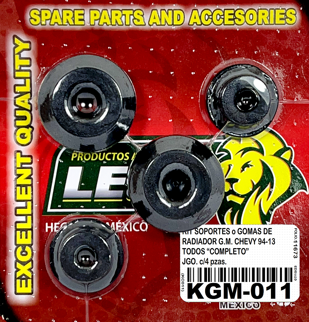 KIT SOPORTES o GOMAS DE RADIADOR G.M. CHEVY 94-13 TODOS “COMPLETO” JGO. c/4 pzas.