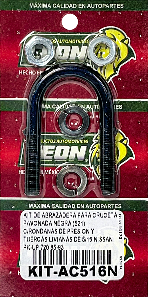 KIT DE ABRAZADERA PARA CRUCETA PAVONADA NEGRA (521) C/RONDANAS DE PRESION Y TUERCAS LIVIANAS DE 5/16 NISSAN PK-UP 720 85-93