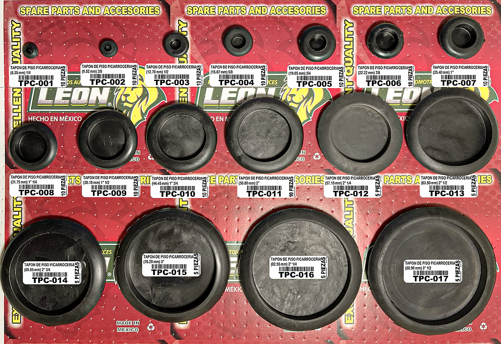 MUESTRARIO DE TAPON DE PISO P/CARROCERIA (17 TIPOS, DESDE 1/4 HASTA 3” 1/2)