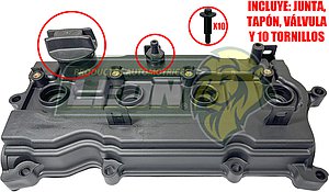 TAPA PUNTERIAS NISSAN PK-UP D23 NP300 2.5L 16V, 16-21, FRONTIER 16-22 2.5L GASOLINA, ROGUE 08-13, ALTIMA 07-13, SENTRA 07-12, X-TRAL, 07-14 2.5L, NV350 19-22 (INCLUYE JUNTA, TAPON, VÁLVULA Y 10 TORNILLOS)