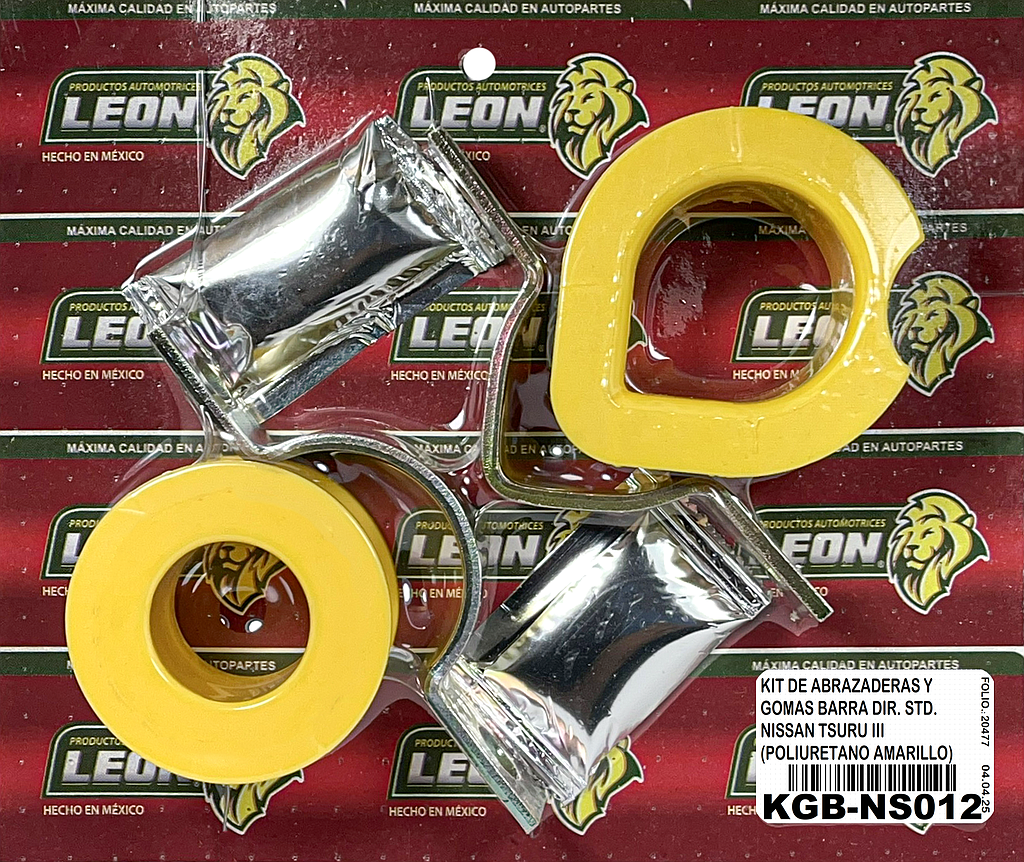 KIT DE ABRAZADERAS Y GOMAS BARRA DIR. STD. NISSAN TSURU III (POLIURETANO AMARILLO)