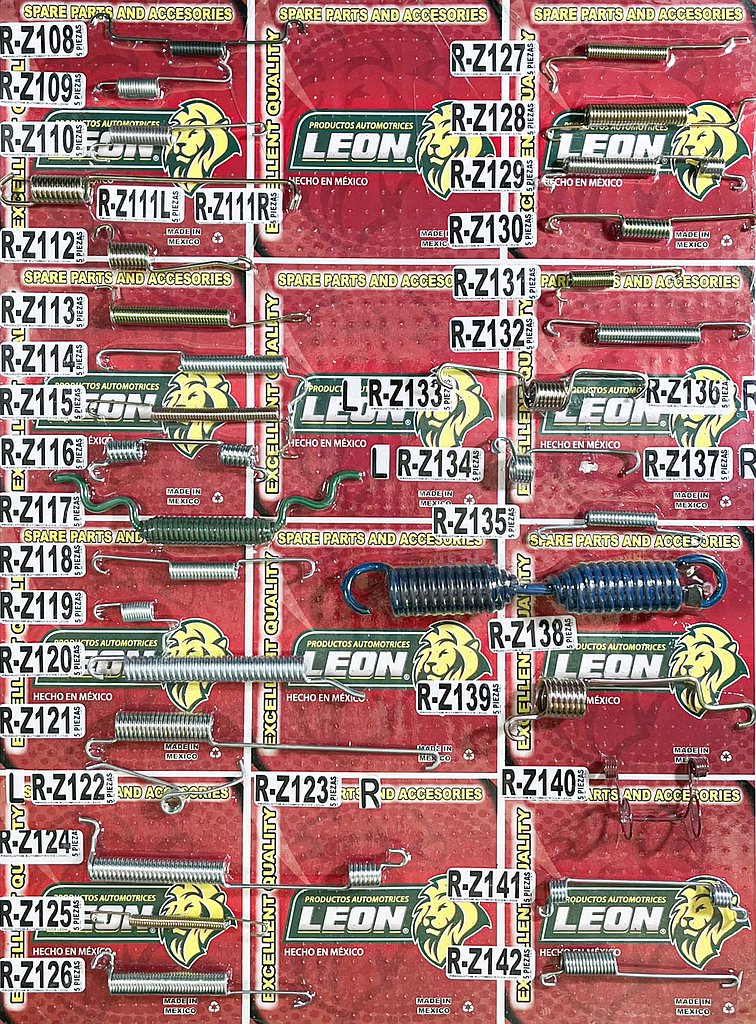 MUESTRARIO DE RESORTES “R-Z108 AL R-Z142” PARA ZAPATAS DE FRENO DE TAMBOR