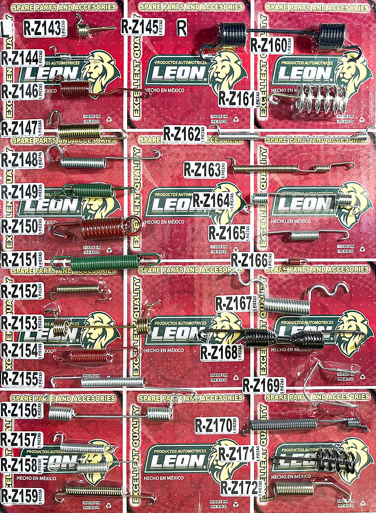 MUESTRARIO DE RESORTES “R-Z143 AL R-Z172” PARA ZAPATAS DE FRENO DE TAMBOR