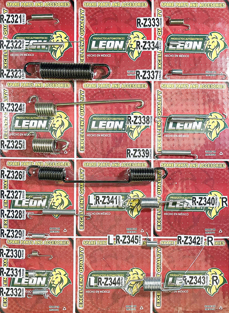 MUESTRARIO DE RESORTES “R-Z321 AL R-Z343” PARA ZAPATAS DE FRENO DE TAMBOR