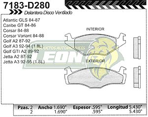 BALATA F.D. ATLANTIC GLS 84-87, CARIBE GT 84-86, JETTA A2, A3 (DISCO VENTILADO)